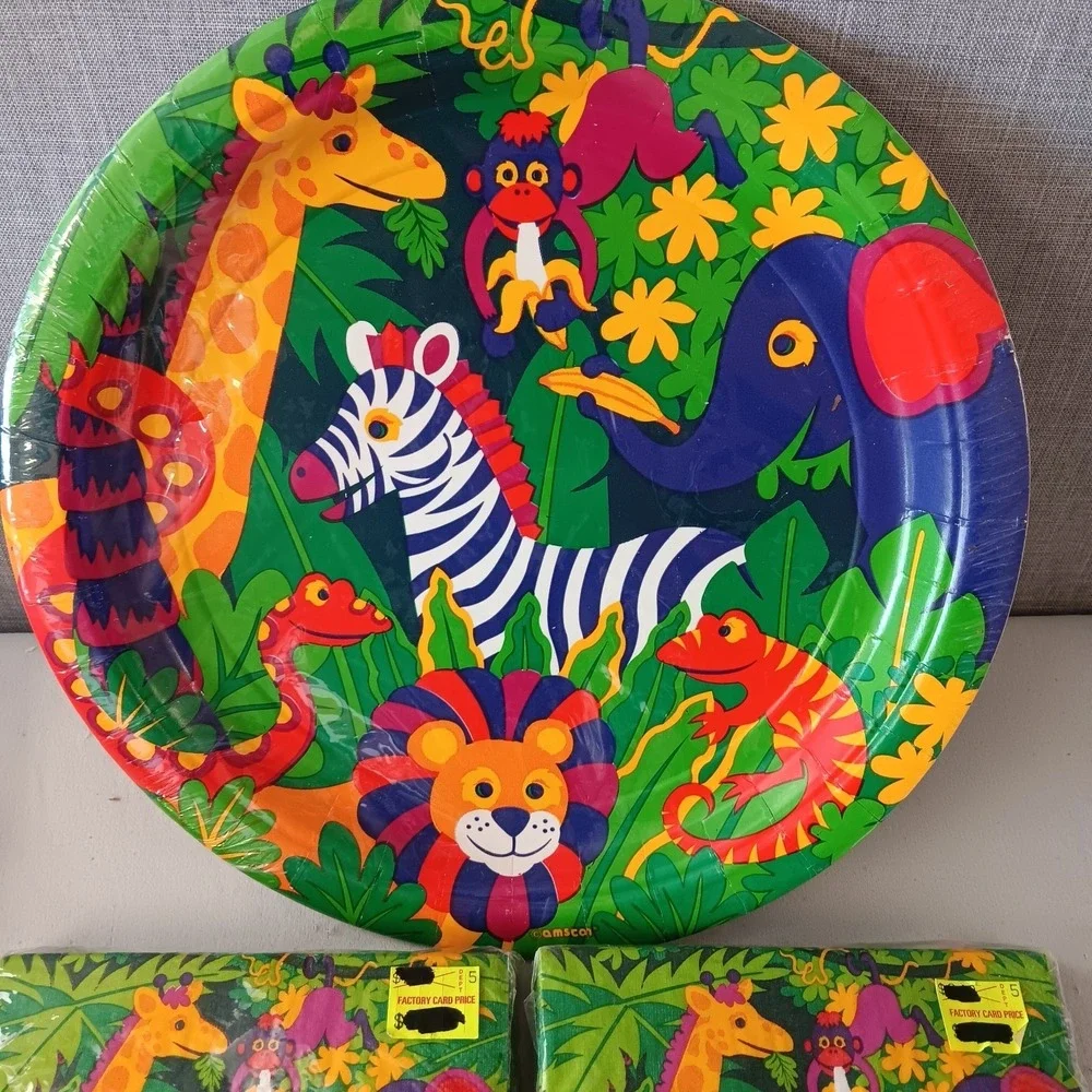 Amscan Jungle Fun Party Supplies 9 Inch Plates Napkins Lion Zebra Monkey Giraffe